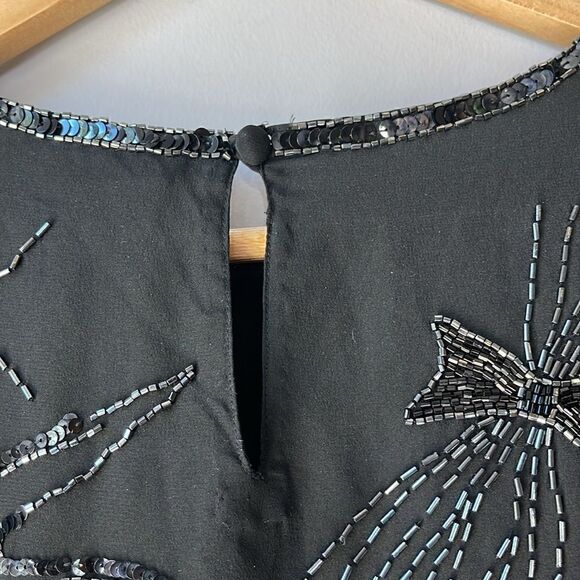 Vintage Silk CC Courtenay Blouse Sequin Beaded Blouse Black Medium - Picture 8 of 11